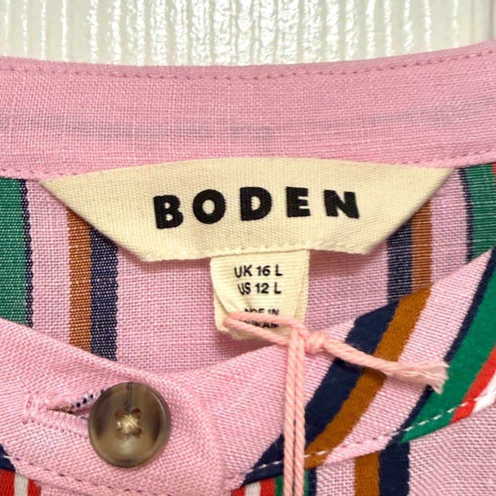 NWT Boden Arabella Linen Blend Dress in Pink Rich Emerald Stripe - Picture 9 of 13